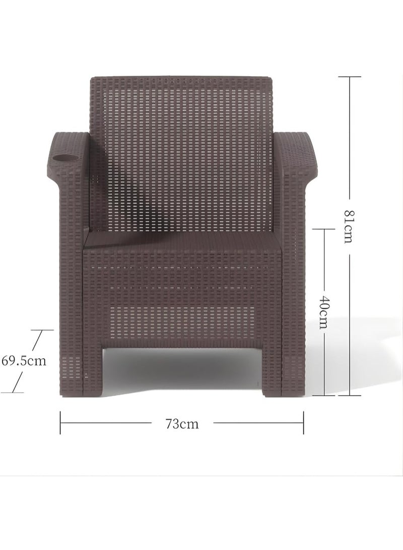 ماركولو طقم أريكة خارجية لـ 6 أشخاص - مقاعد من البلاستيك بلون بني داكن بتصميم يشبه الروطان، مع وسائد للمقاعد والظهر، وطاولتي قهوة، وحاملات أكواب مدمجة، أثاث مقاوم للعوامل الجوية مناسب للفناء والحديقة. - Image 4